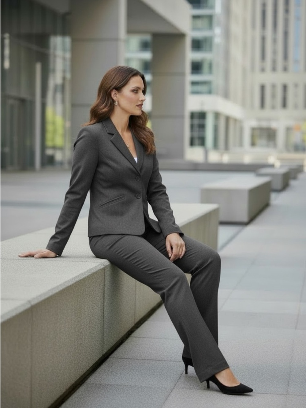 Tahari  ASL Dark Charcoal Gray Tailored Pantsuit - Picture 2 of 12